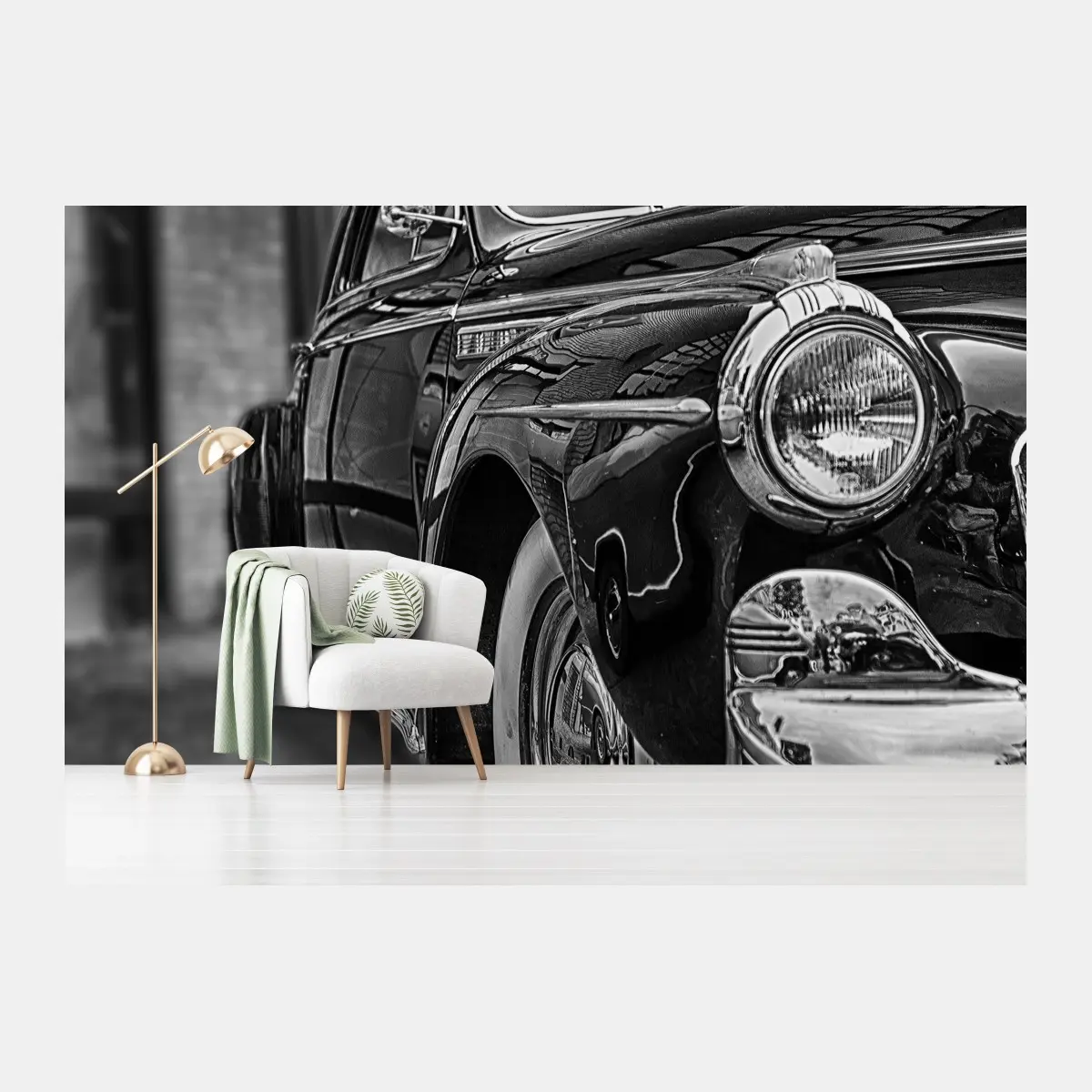 Fototapete vintage klassisches auto auf kopfsteinpflaster – Pixers®