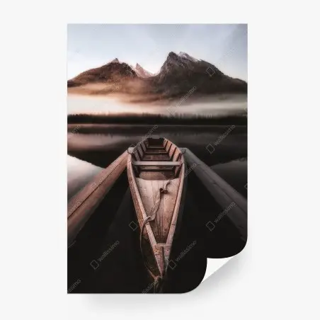 Fototapete nebliges boot am bergsee – Pixers®