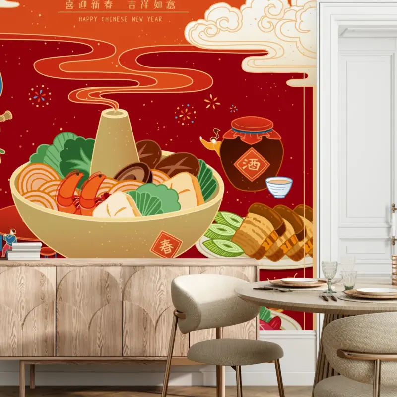 Fototapete illustration des gemeinsamen essens zum Chinesischen Neujahr