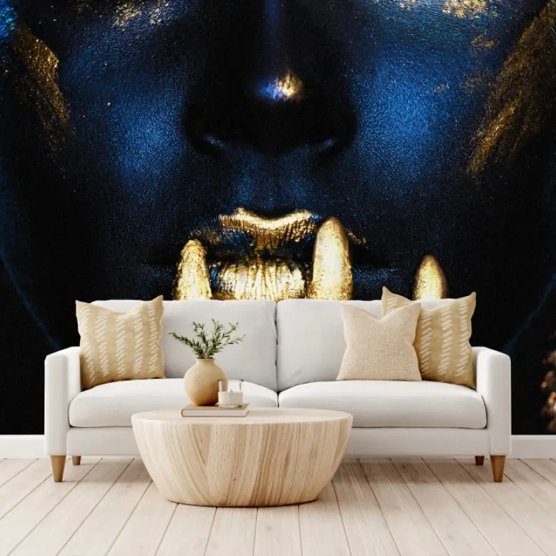 Fototapete mystisches porträt in blau und gold