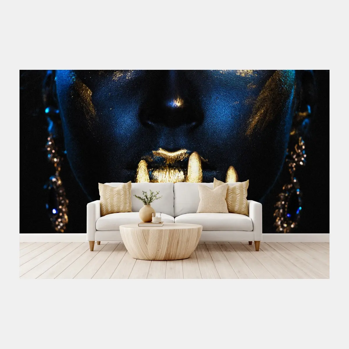 Fototapete mystisches porträt in blau und gold – Pixers®