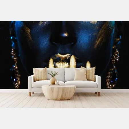 Fototapete mystisches porträt in blau und gold – Pixers®