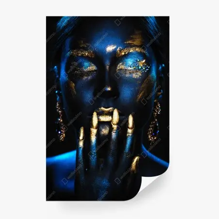 Fototapete mystisches porträt in blau und gold – Pixers®