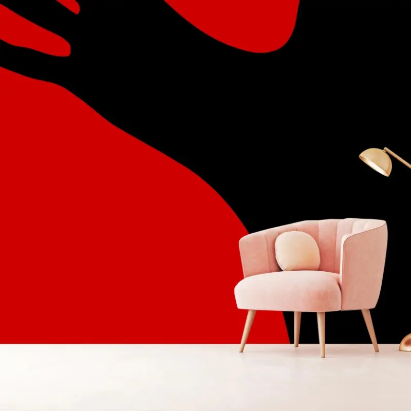 Fototapete kräftige rot-schwarze silhouette