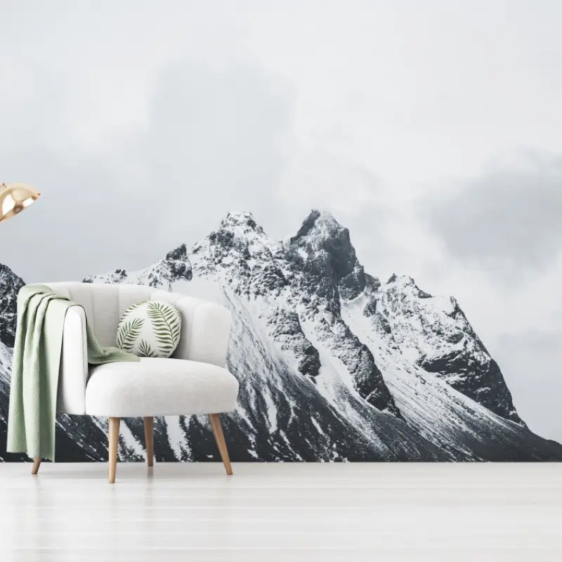 Fototapete ruhige schneebedeckte berglandschaft am meer
