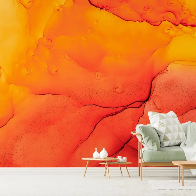 Fototapete lebendige orange abstrakte alkoholkunst