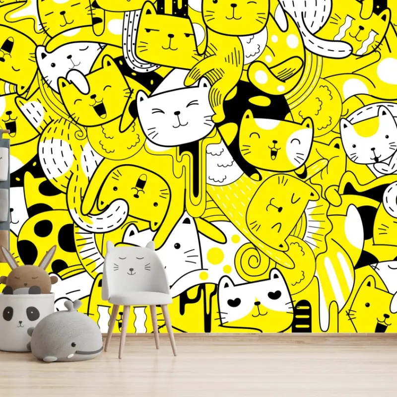 Fototapete verspielte gelbe katzen-collage