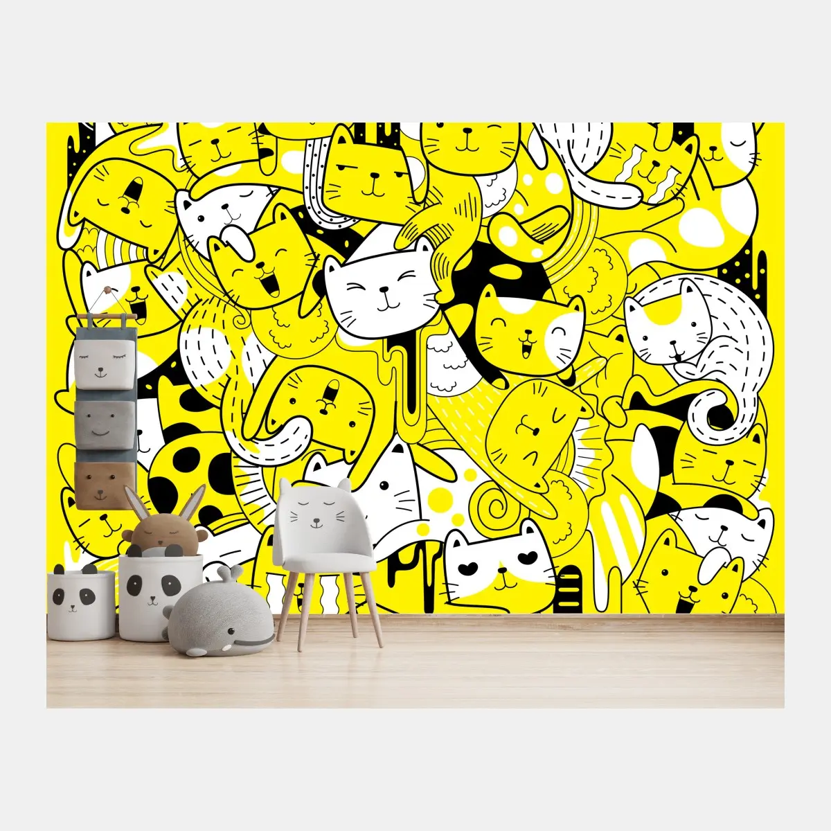 Fototapete verspielte gelbe katzen-collage – Pixers®