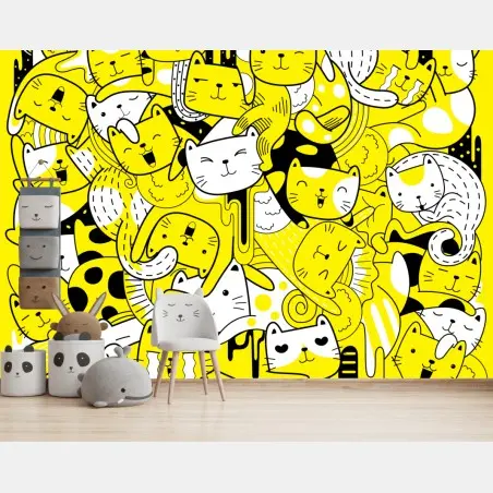 Fototapete verspielte gelbe katzen-collage – Pixers®
