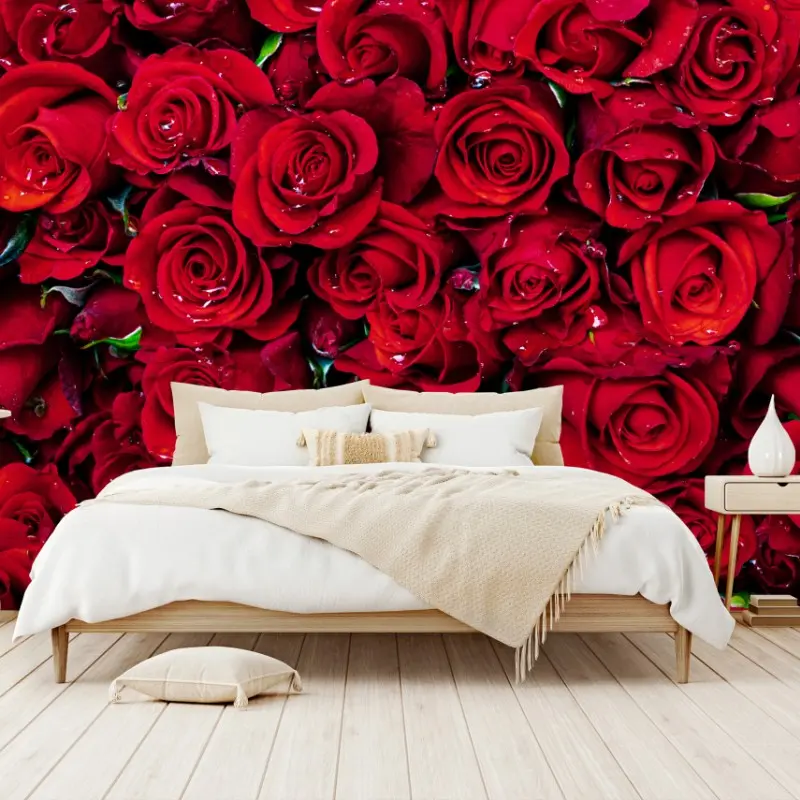 Fototapete dichte wand aus roten rosen