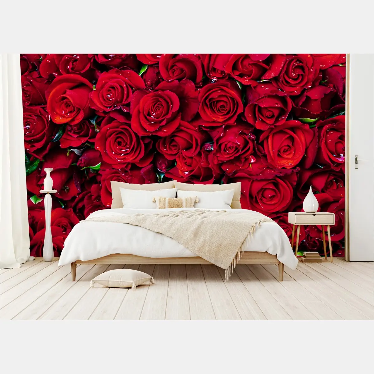 Fototapete dichte wand aus roten rosen – Pixers®