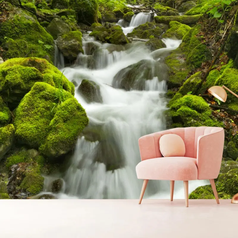 Fototapete moosiger wasserfall