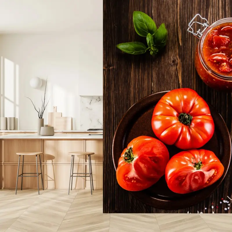 Fototapete frische tomaten und hausgemachte tomatensauce