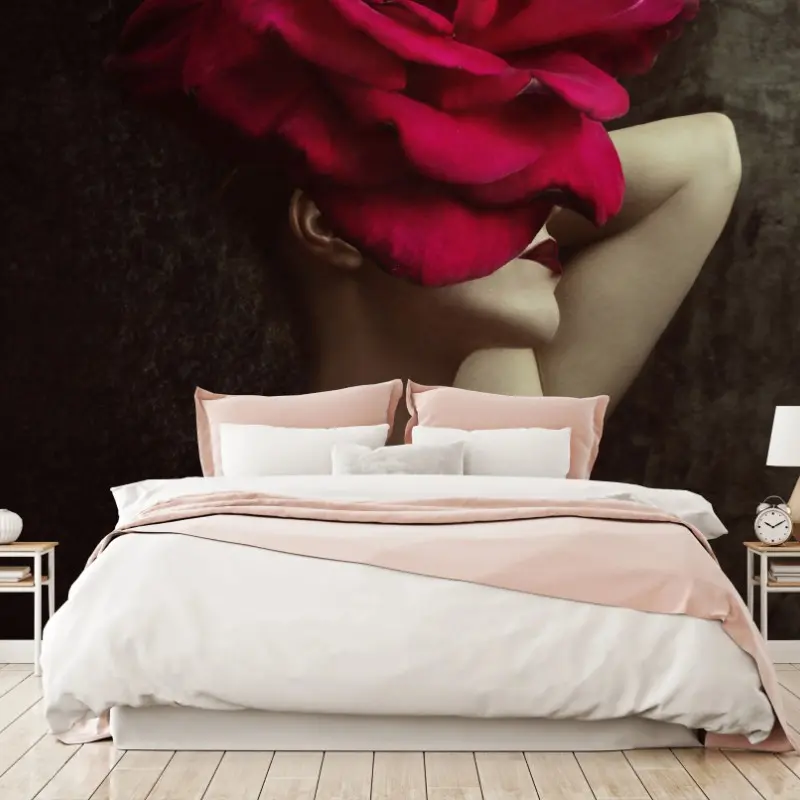 Fototapete frau mit rosenkopf surreales blumenporträt