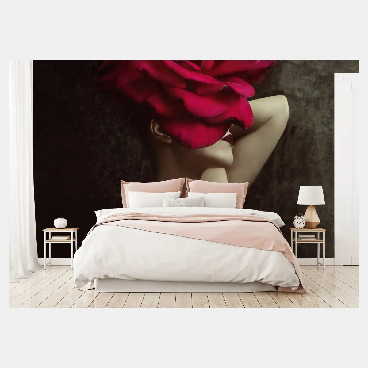 Fototapete frau mit rosenkopf surreales blumenporträt – Pixers®
