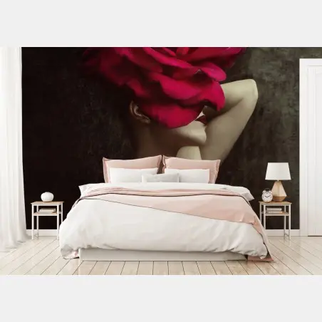 Fototapete frau mit rosenkopf surreales blumenporträt – Pixers®
