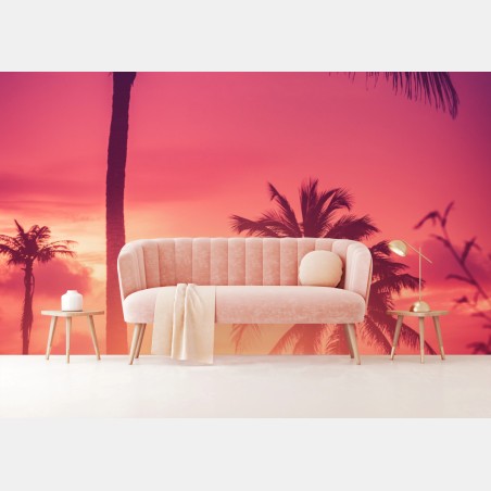 Fototapete tropischer sonnenuntergang mit palmen – Pixers®