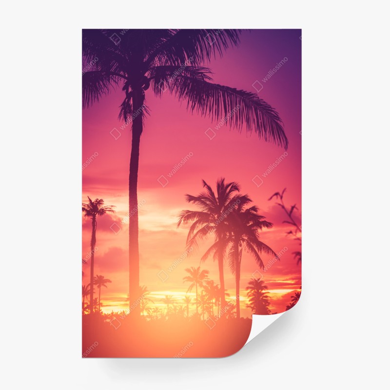 Fototapete tropischer sonnenuntergang mit palmen