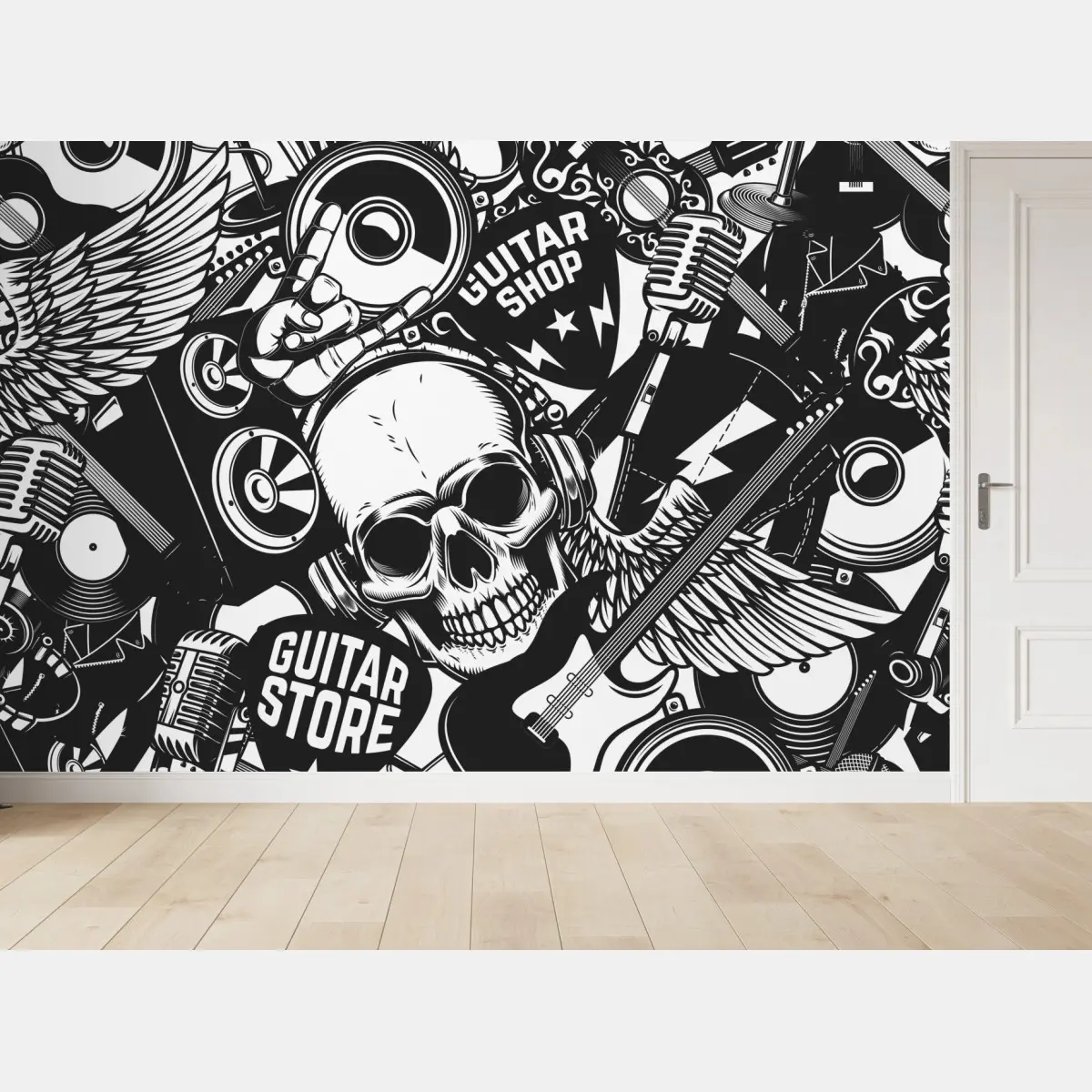 Fototapete rock-collage mit schädel und gitarre – Pixers®