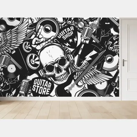 Fototapete rock-collage mit schädel und gitarre – Pixers®