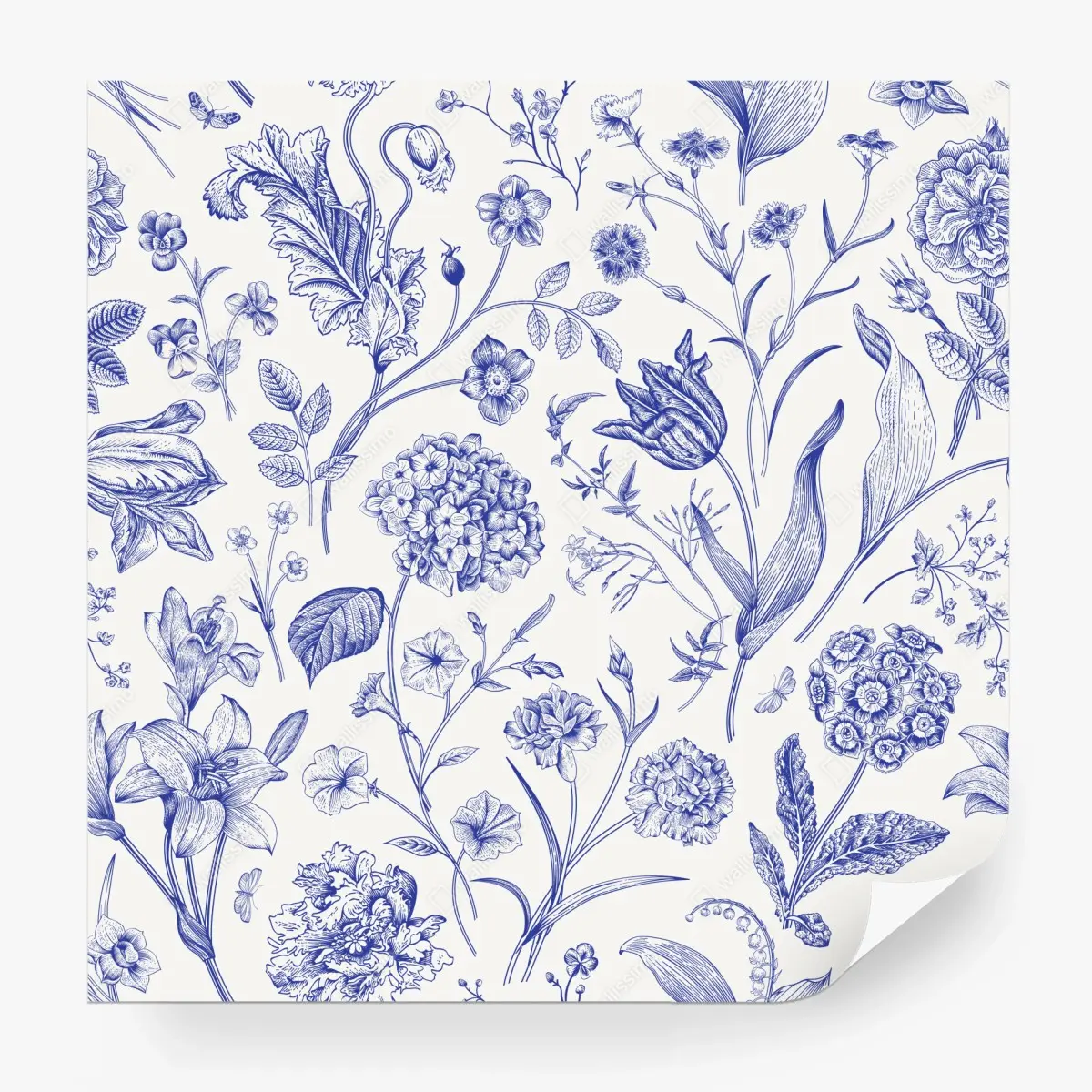 Fototapete klassisches blaues toile blumenmuster – Pixers®
