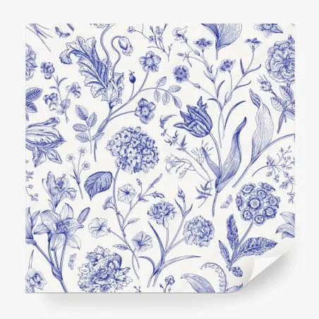 Fototapete klassisches blaues toile blumenmuster – Pixers®