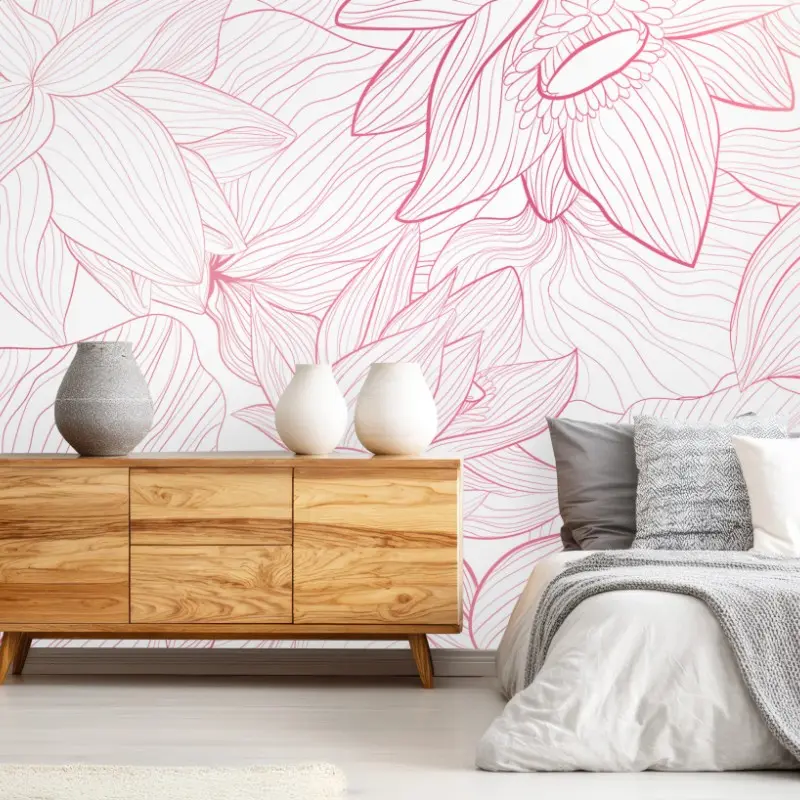 Fototapete zartes rosa blumenlinienmuster