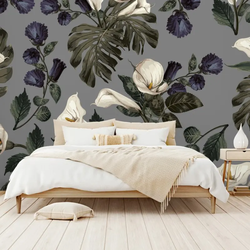 Fototapete vintage calla blumenmuster auf grauem hintergrund