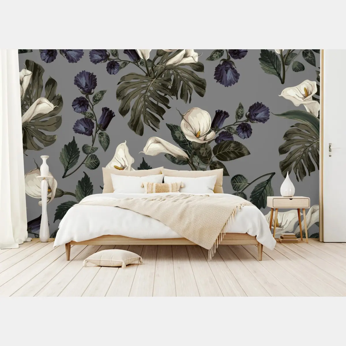 Fototapete vintage calla blumenmuster auf grauem hintergrund – Pixers®