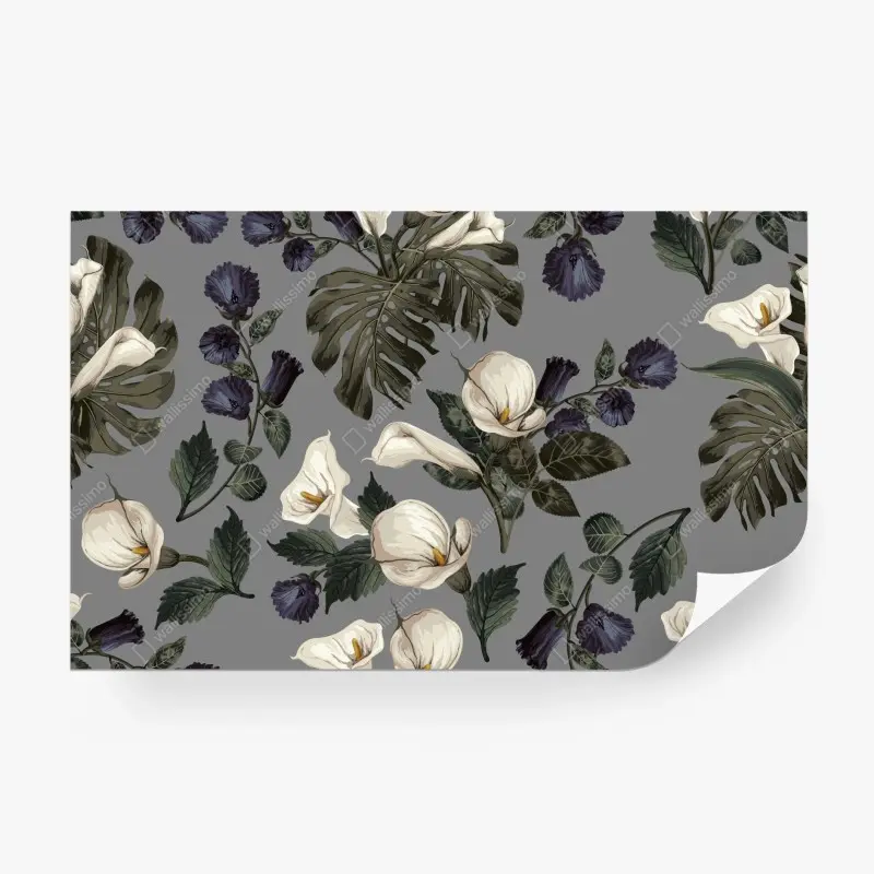 Fototapete vintage calla blumenmuster auf grauem hintergrund