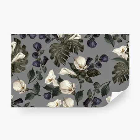 Fototapete vintage calla blumenmuster auf grauem hintergrund – Pixers®
