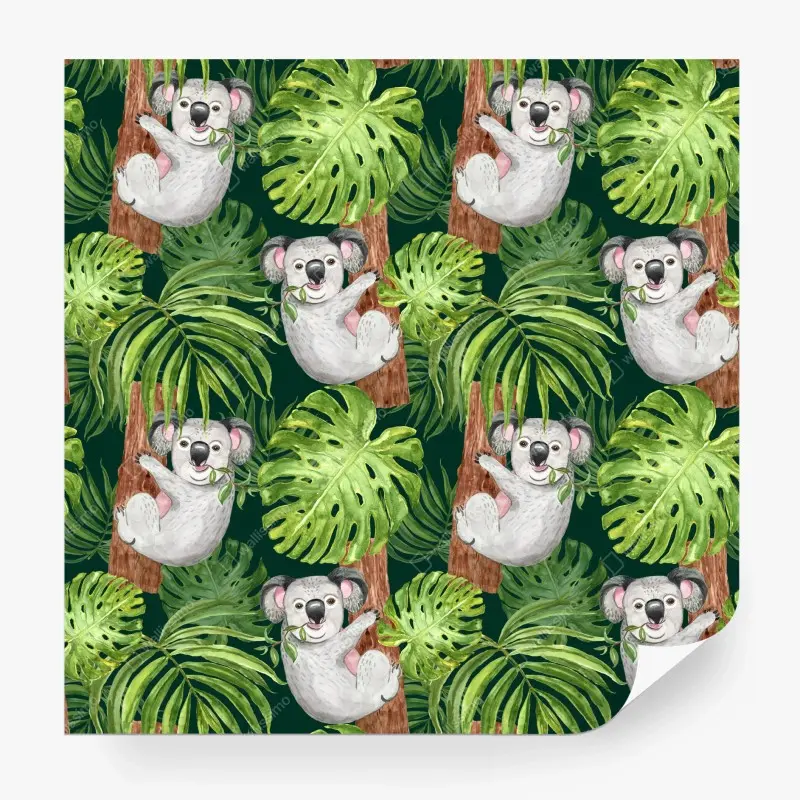 Fototapete niedliches aquarell-koala-muster mit tropischen blättern