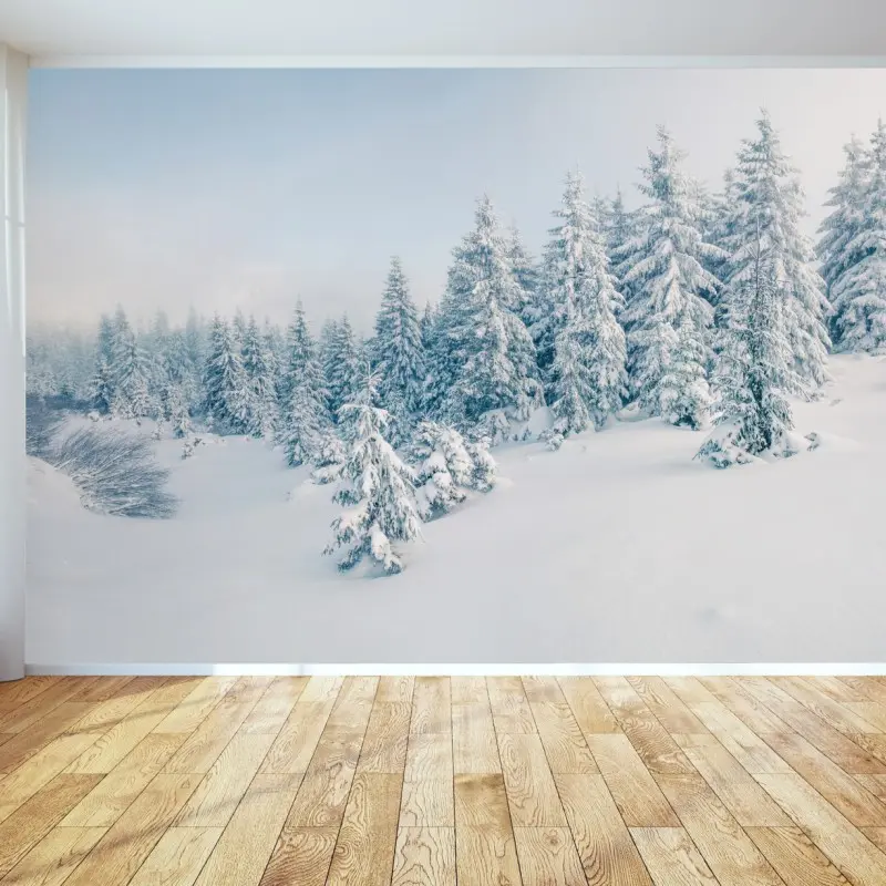 Fototapete winterliche waldpanorama mit schneebedeckten fichten
