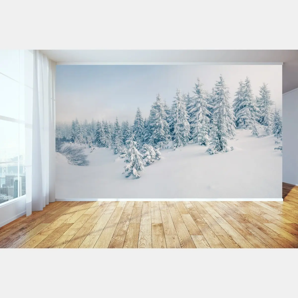 Fototapete winterliche waldpanorama mit schneebedeckten fichten – Pixers®