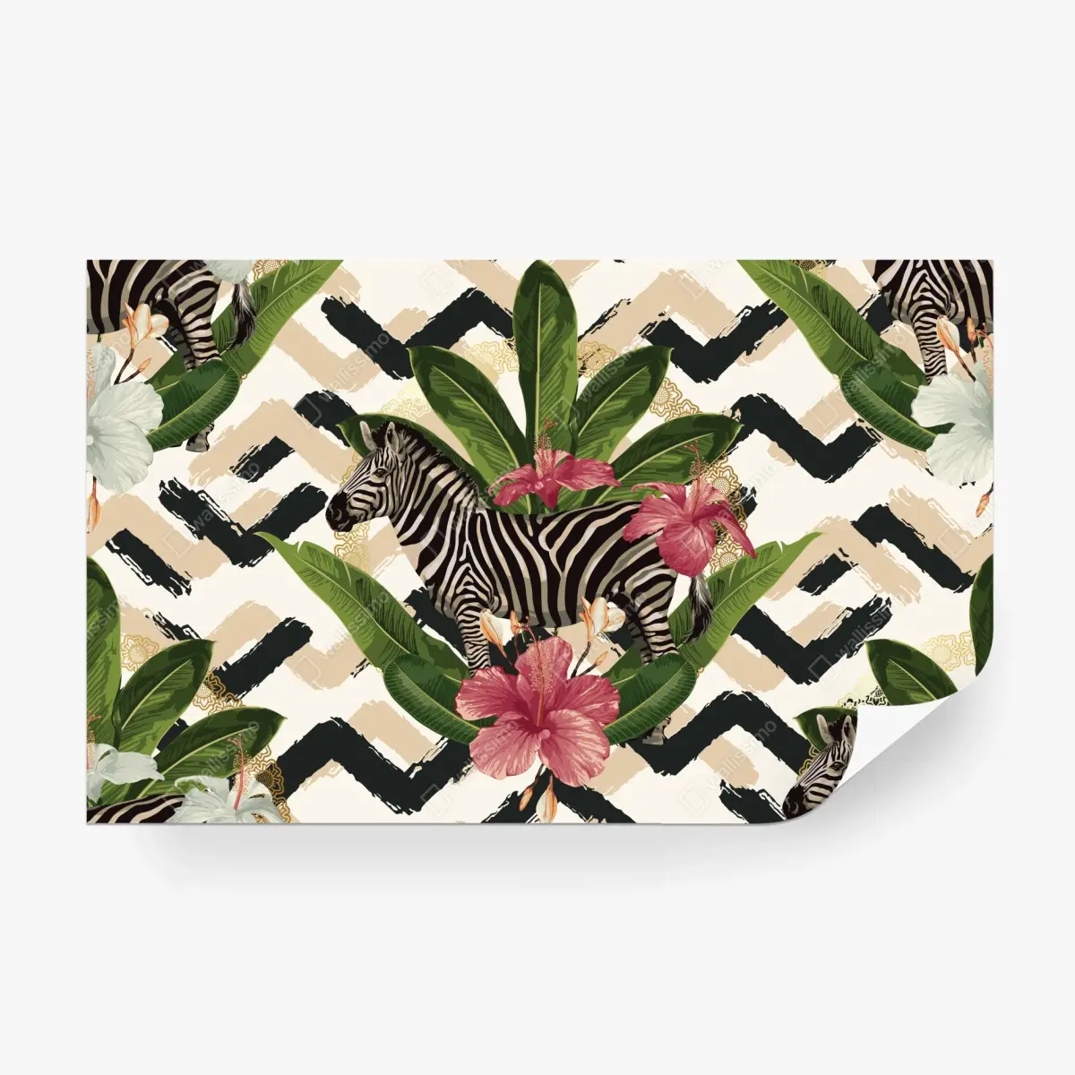 Fototapete vintage tropisches muster mit zebra und hibiskus – Pixers®