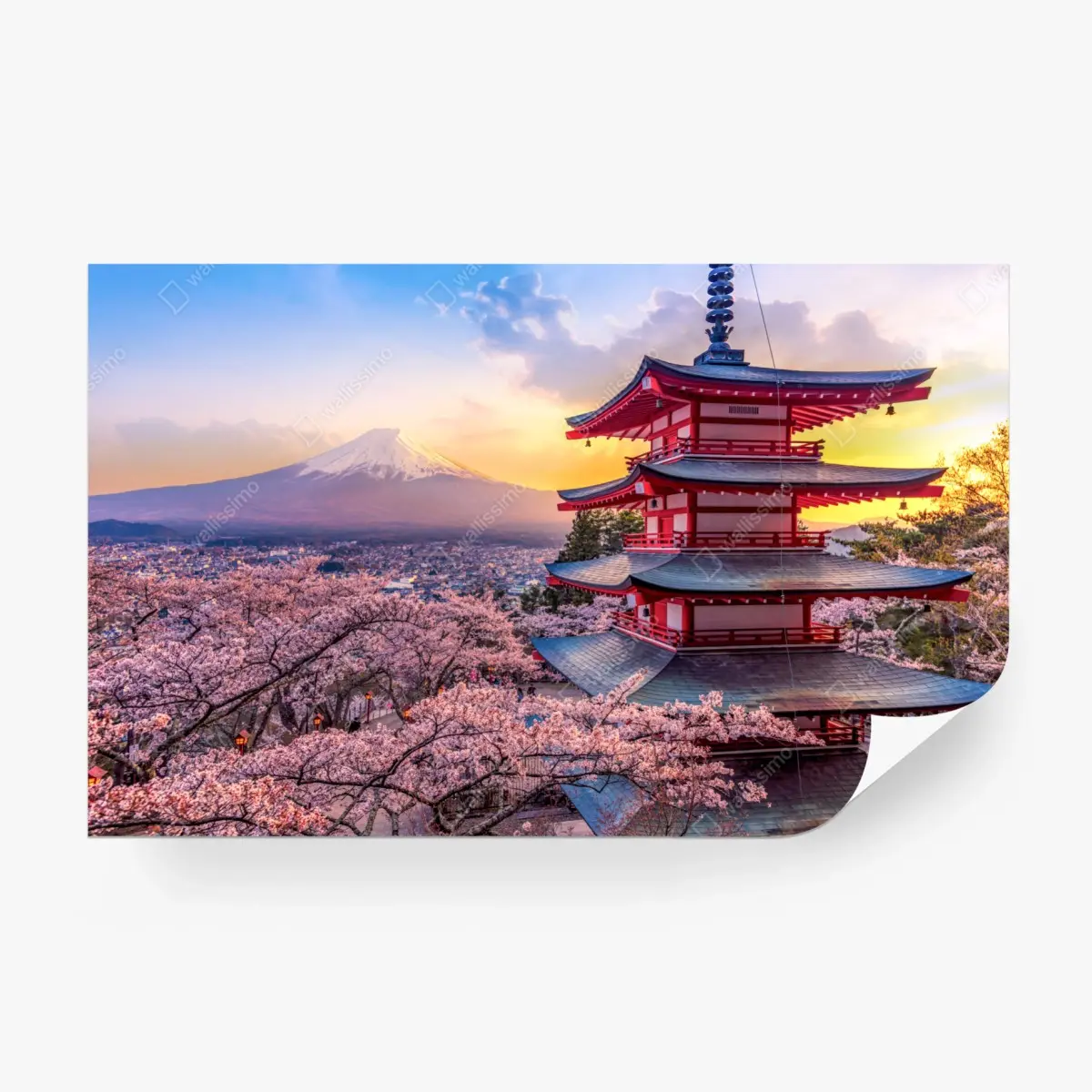 Fototapete sonnenuntergang über dem Fuji und der Chureito-Pagode – Pixers®
