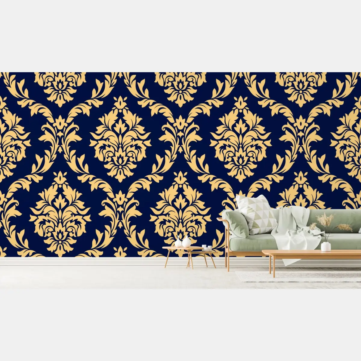 Fototapete elegantes goldenes damastmuster auf tiefblauem hintergrund – Pixers®