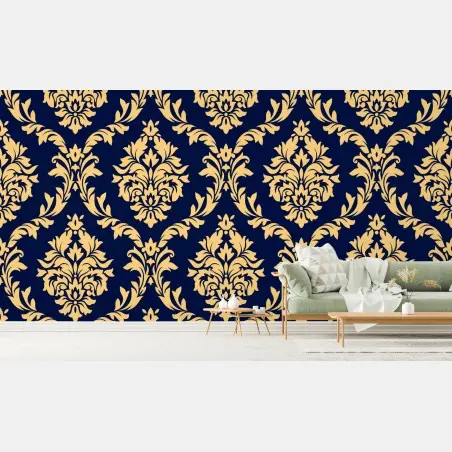 Fototapete elegantes goldenes damastmuster auf tiefblauem hintergrund – Pixers®