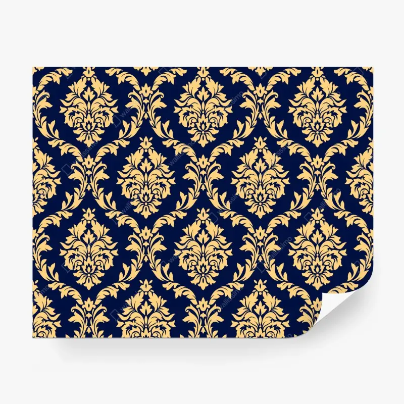 Fototapete elegantes goldenes damastmuster auf tiefblauem hintergrund
