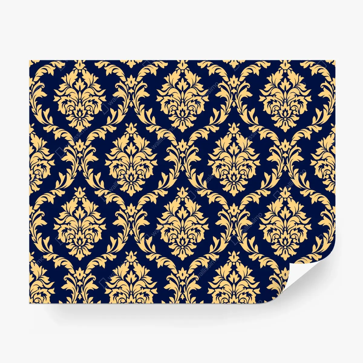 Fototapete elegantes goldenes damastmuster auf tiefblauem hintergrund – Pixers®