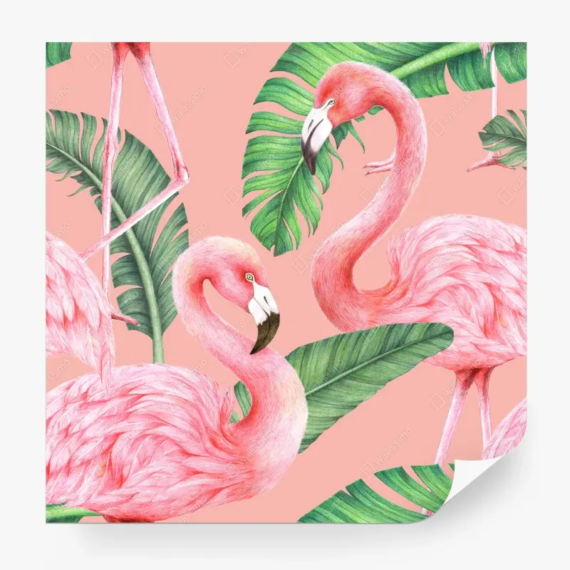 Fototapete rosa flamingo muster mit tropischen blättern