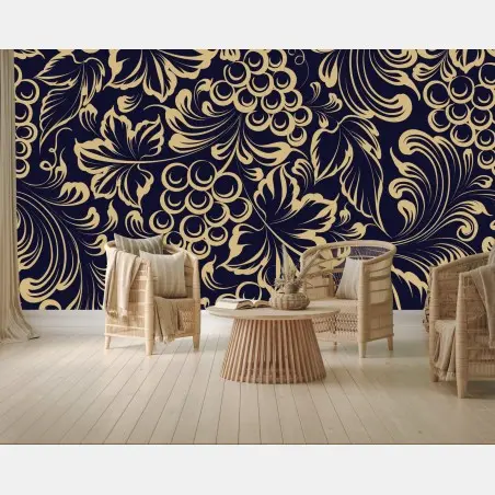 Fototapete elegantes barockes weintraubenmuster in gold – Pixers®