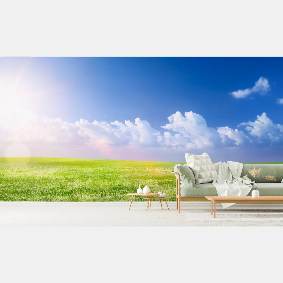 Fototapete sonnige frühlingswiese unter blauem himmel – Pixers®