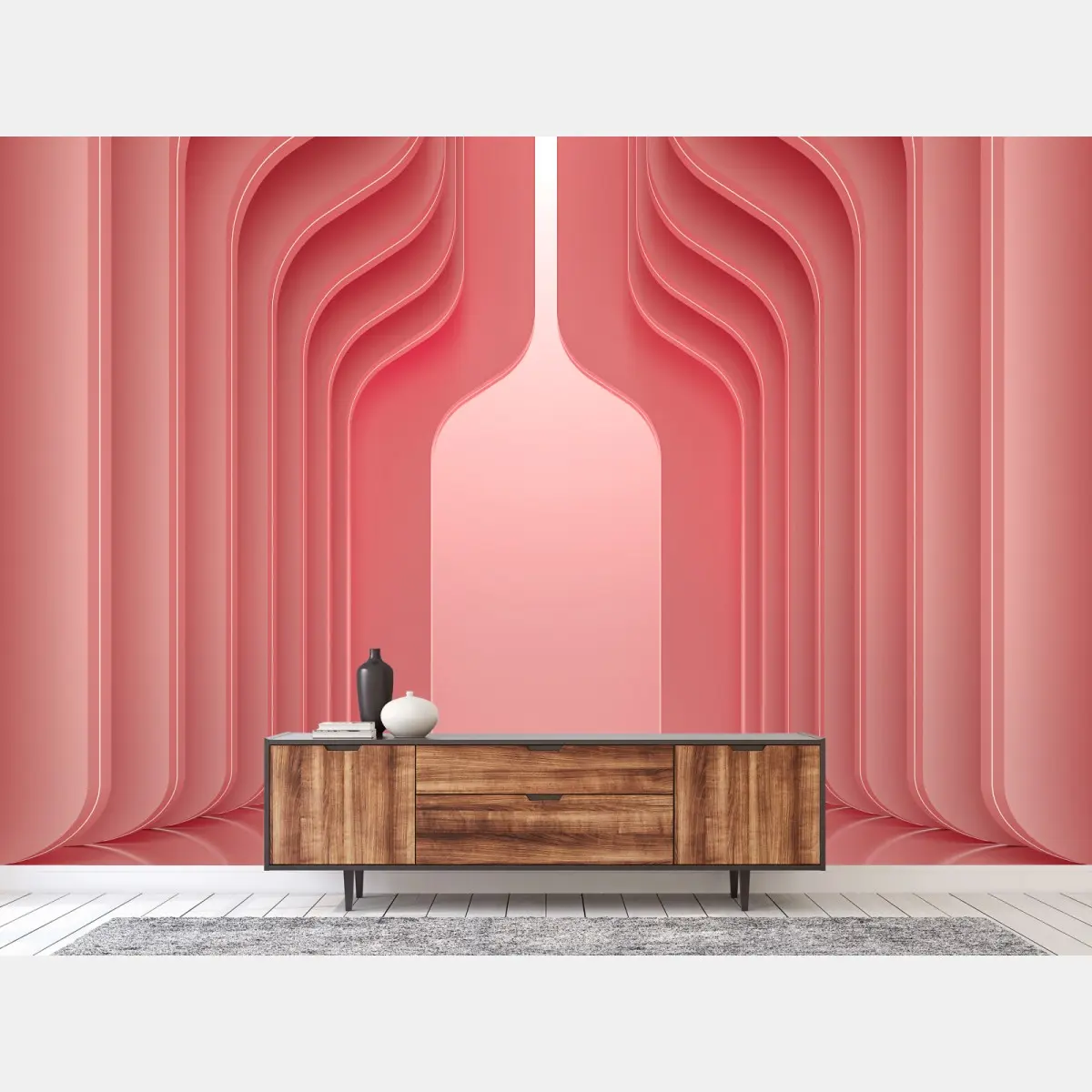 Fototapete zeitgenössisches korallenrosa architekturmotiv – Pixers®