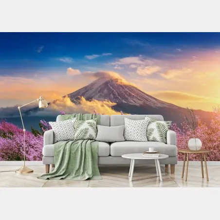 Fototapete Berg Fuji mit blühenden kirschblüten bei sonnenaufgang – Pixers®