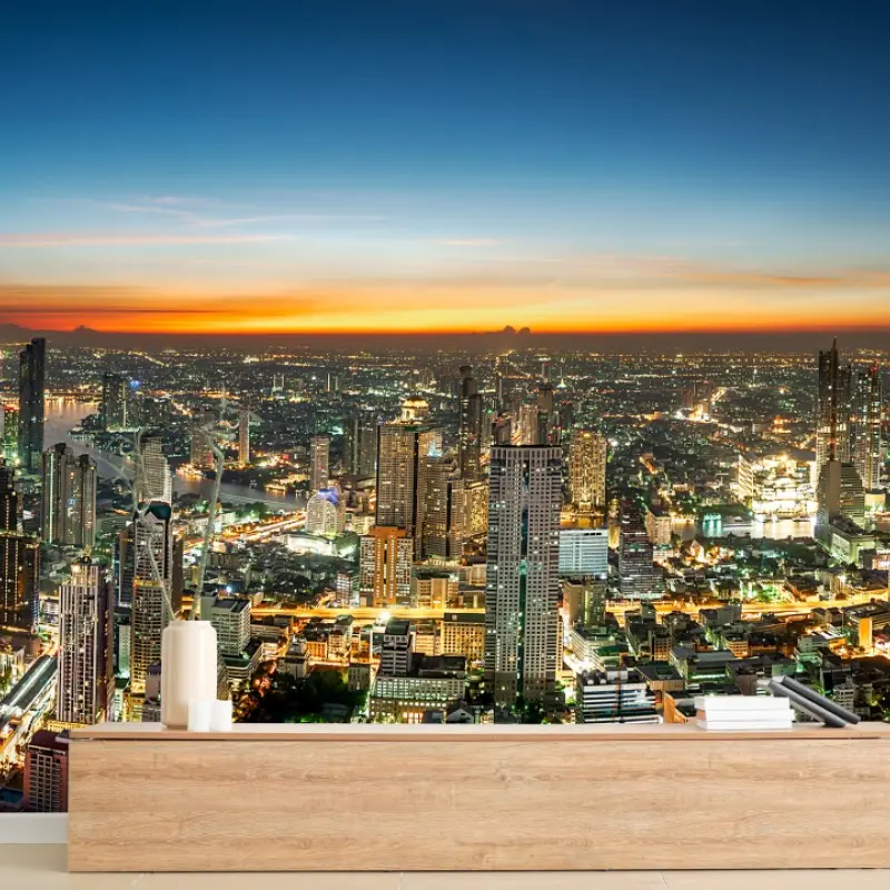 Fototapete panorama von Bangkok bei dämmerung