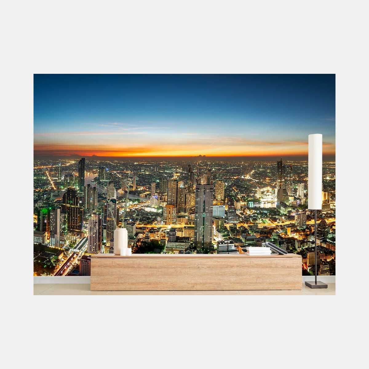 Fototapete panorama von Bangkok bei dämmerung – Pixers®