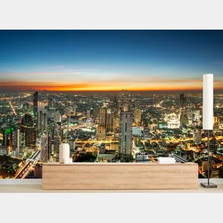 Fototapete panorama von Bangkok bei dämmerung – Pixers®