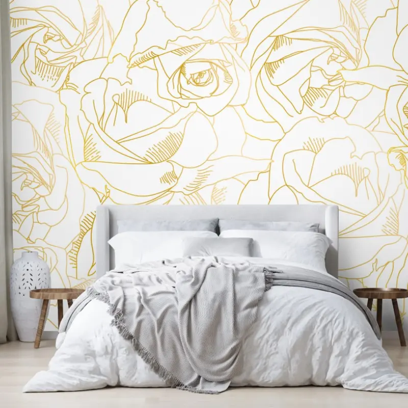 Fototapete goldene rosen linienzeichnung
