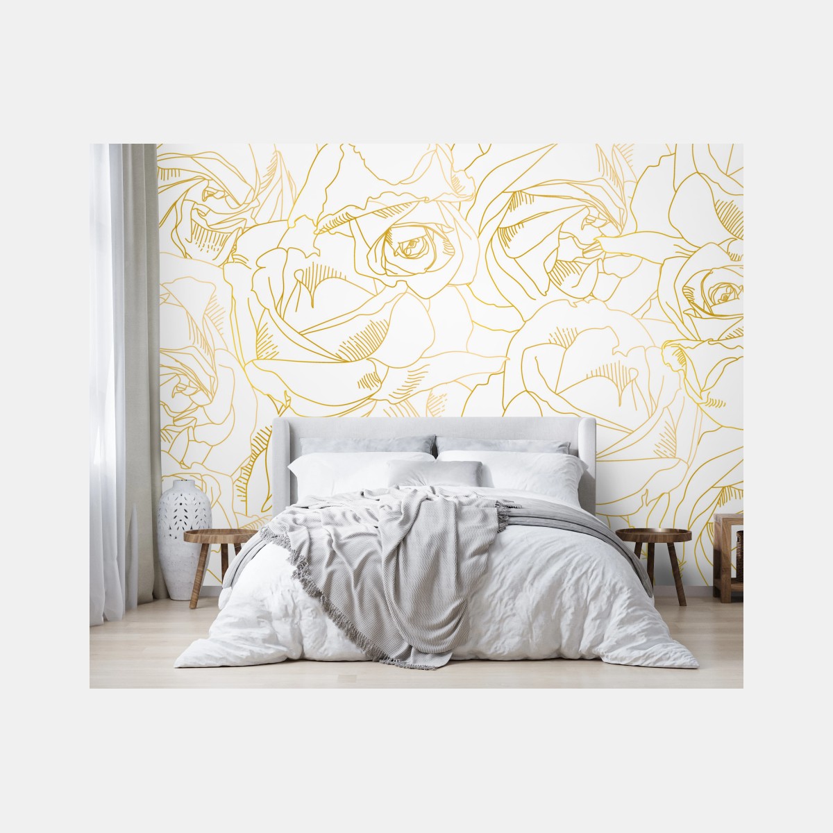 Fototapete goldene rosen linienzeichnung – Pixers®